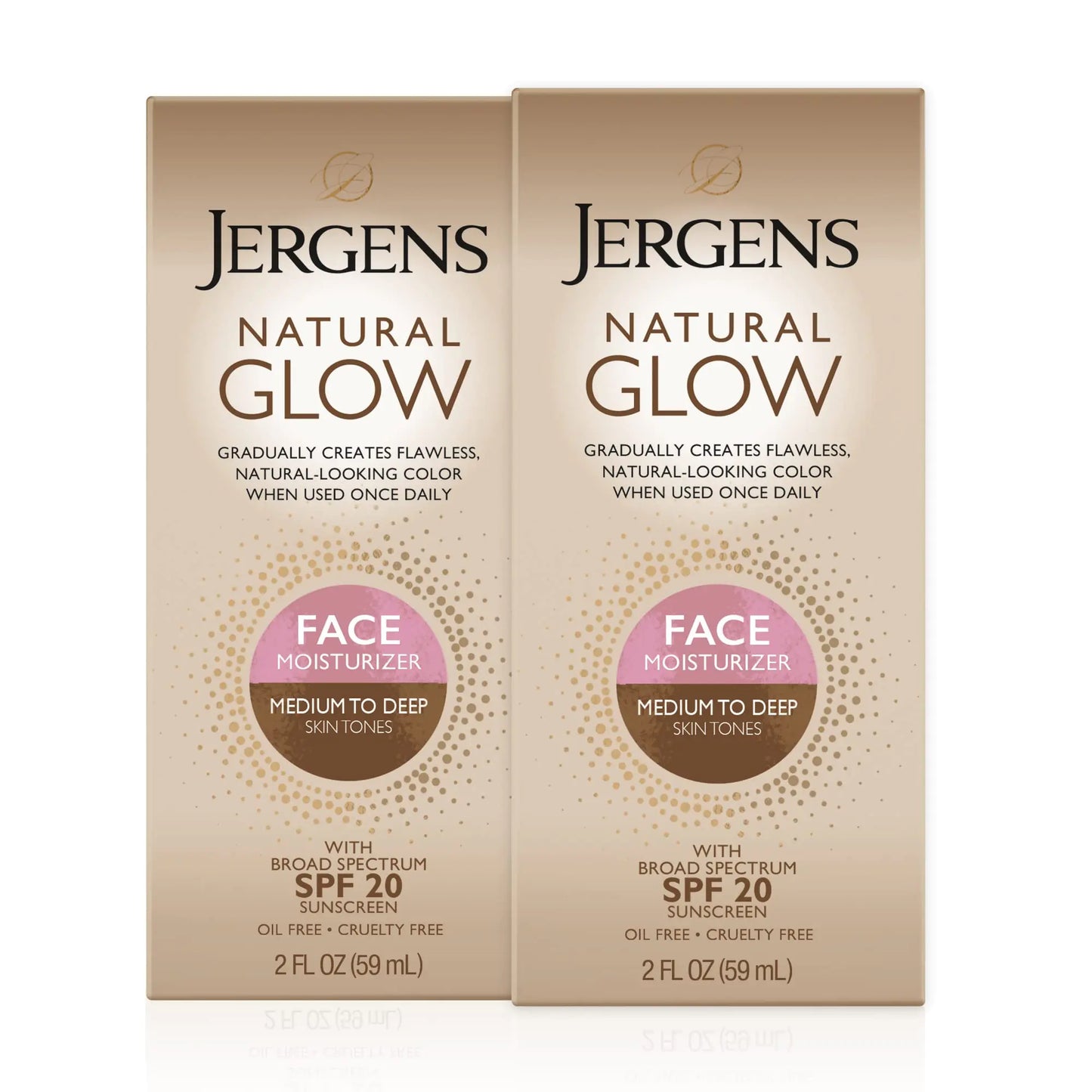 Jergens Natural Glow Face Self Tanner Lotion with SPF 20 Sunless Tanning Medium to Deep Skin Tone Moisturizer Daily Facial Sunscreen Oil Free UVA and UVB Protection 2 Oz Pack of 2