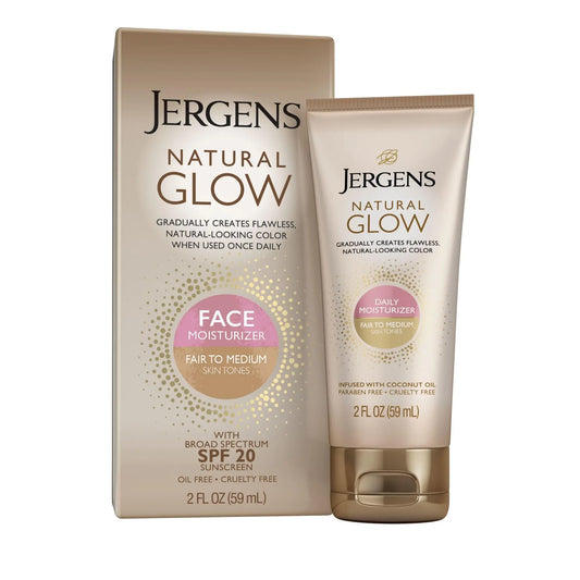 Jergens Natural Glow Face Moisturizer with SPF 20 Sunscreen Fair to Medium Skin Oil Free UVA/UVB Protection - 2 oz