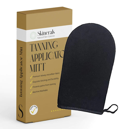 Skinerals Self Tanning Mitt Premium Microfiber Self Tanner Applicator for Back & Body Ultra Soft Double-Sided Self-Tan Mitt Reusable & Washable Tanning Lotion Applicator Mitts