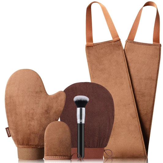 Self Tanning Mitt Applicator Kit - Sanfery 5 Pack Tanning Mitts Self Tanner Mitt Applicator Kit Self Tan Mitt Kit with Tanning Glove Back Applicator Mini Tan Mit Exfoliating Mitt Brush